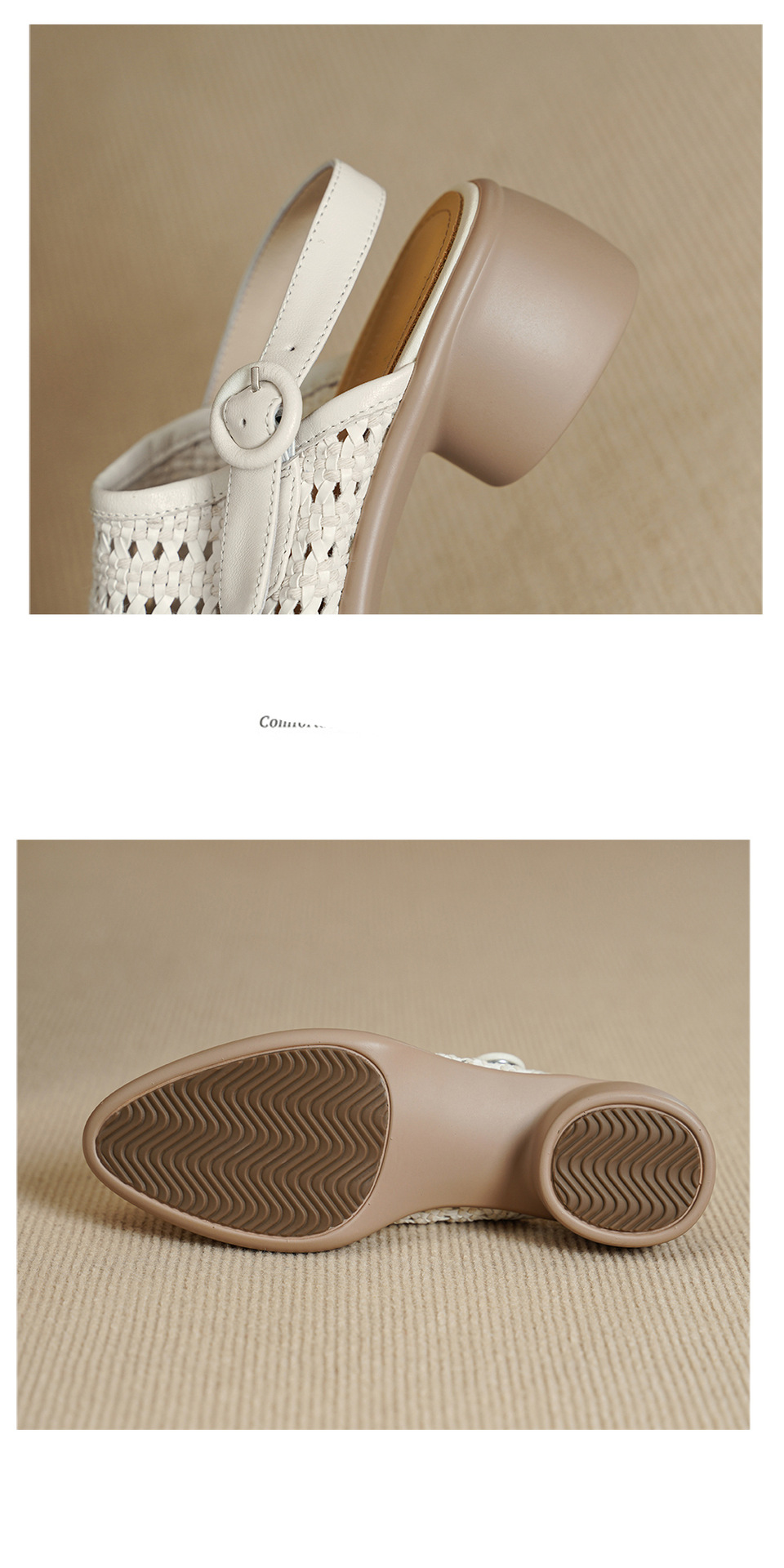 Sandal cao gót nữ mũi nhọn quai chữ T đan dây, gót thô 5 cm — Màu vàng đất chi tiết 15