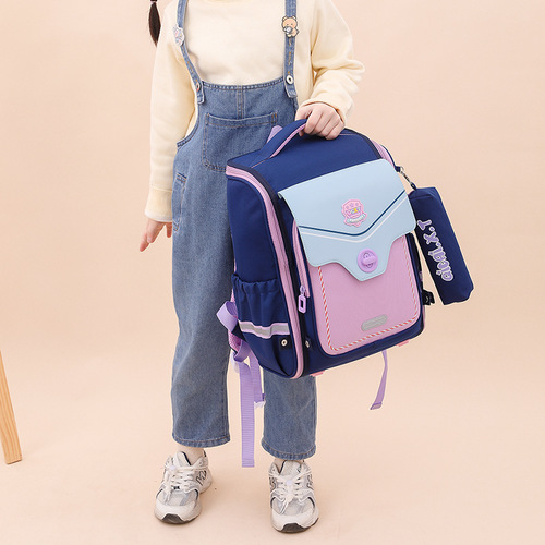 Natural Fish New English Style 1st to 6th Grade Orthopedic and Back Pain Relieving Double Shoulder Backpack for Boys and Girls