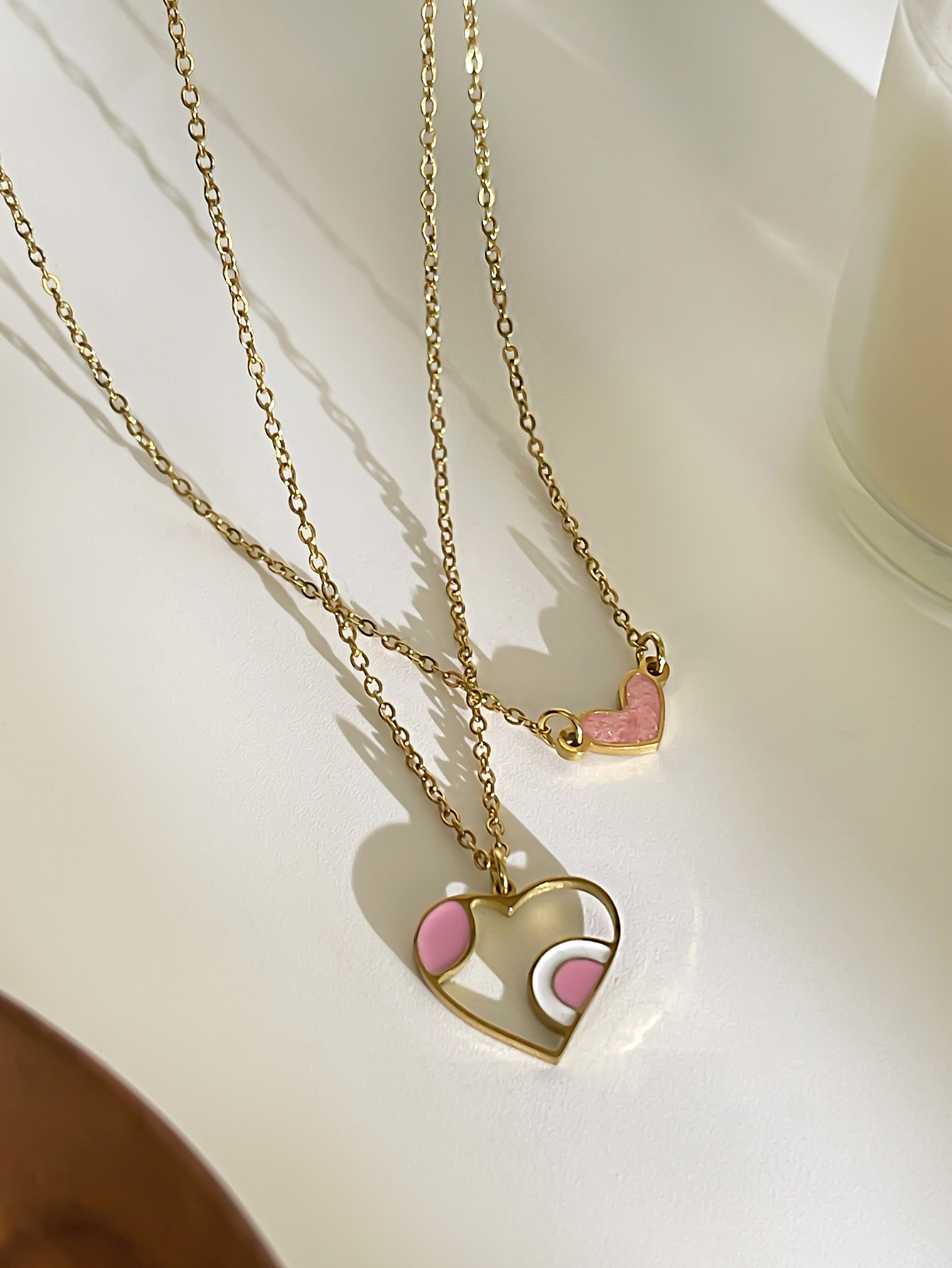 Waterproof Non Tarnish, Surgical Steel, Enamel, Hollow Out Craft 316L Stainless Steel Heart Shape Waterproof Non Tarnish Surgical Steel Sweet Cable Chain Pendant Necklace For Women's