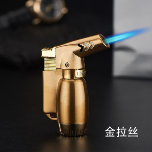 BK851 Bends Olive Straight Shot Gas Lighter Lock Flame Blue Flame Metal Windproof Lighter Cross-border