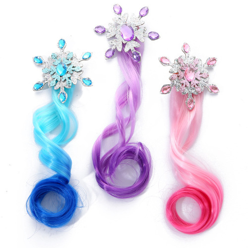 Children's colorful hair clip Frozen princess gradient long curly hair girl hair accessories braided ribbon headband