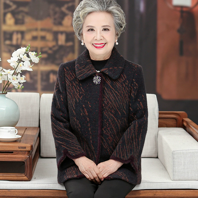 Зимнее пальто из искусственной кожи для мам среднего и пожилого возраста, темперамент бабушки, утолщенное Норковое плюшевое теплое пальто на флисовой подкладке, новое пальто средней длины