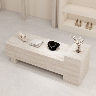 Center Island Display Table for Clothing Store, Travertine Flowing Water Center Island Table for Women's Clothing Store Display, Shoe and Bag Store Center Island Table