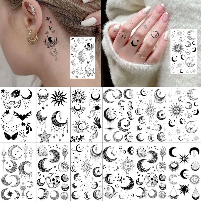 Cross-Border Ins Star and Moon Temporary Tattoo Stickers, Realistic Finger and Neck Tattoo Stickers, Temu European and American Tattoo