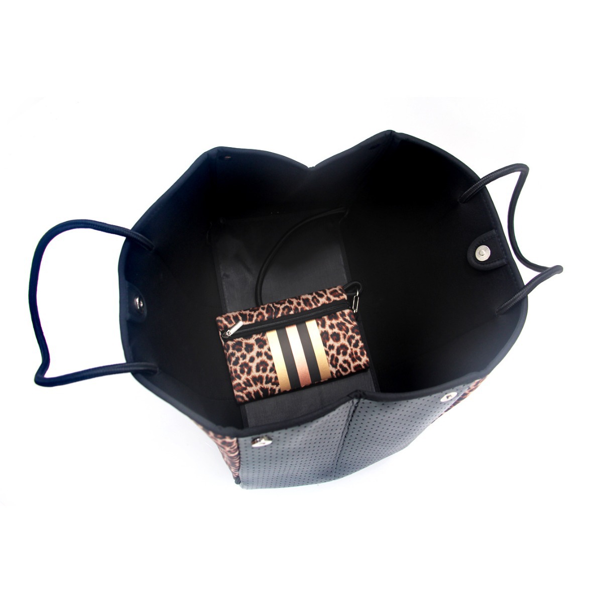 Camouflage leopard print black printed portable for leisure travel women's bag, diving material beach bag_voghion.com