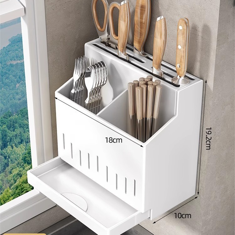 Stainless steel white knife holder chopstick barrel [wall-mounted countertop dual-use]