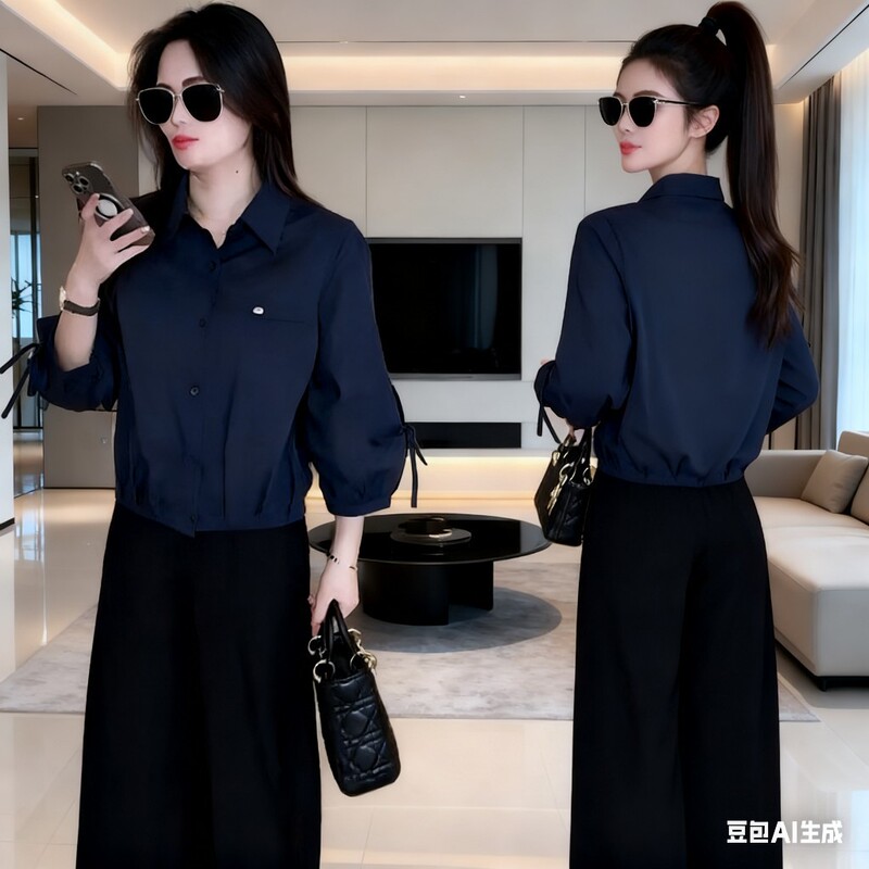 Fashionable and Stylish Women's Outfit 2026 Autumn New Trendy Youthful Shirt Jacket Paired with High-Waisted Wide-Leg Pants Two-Piece Set