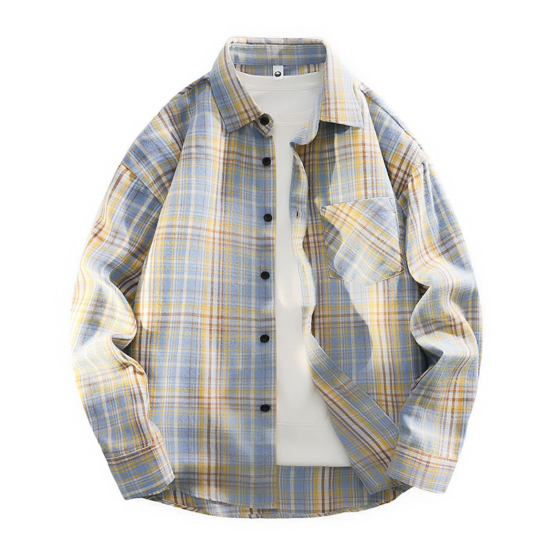 Black and white checkered shirt, Korean style, trendy casual youth couple shirt, handsome and versatile brushed outerwear.