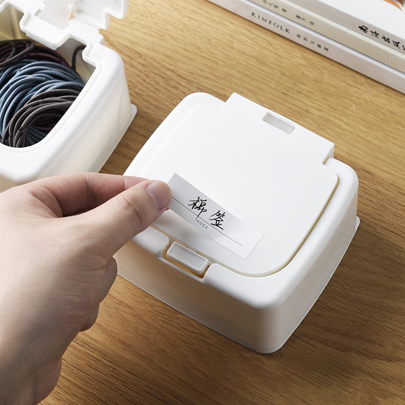 Mini caja de almacenamiento con tapa Cubo de almacenamiento de escritorio de oficina de plástico caja de hisopo de algodón a prueba de polvo cosas pequeñas caja de organización tipo de ventana elástica