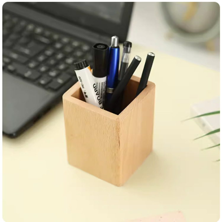 Haya simple estudiante titular de la pluma de madera de registro cuadrado multifuncional caja de almacenamiento de escritorio estudiante de escritorio suministros de decoración