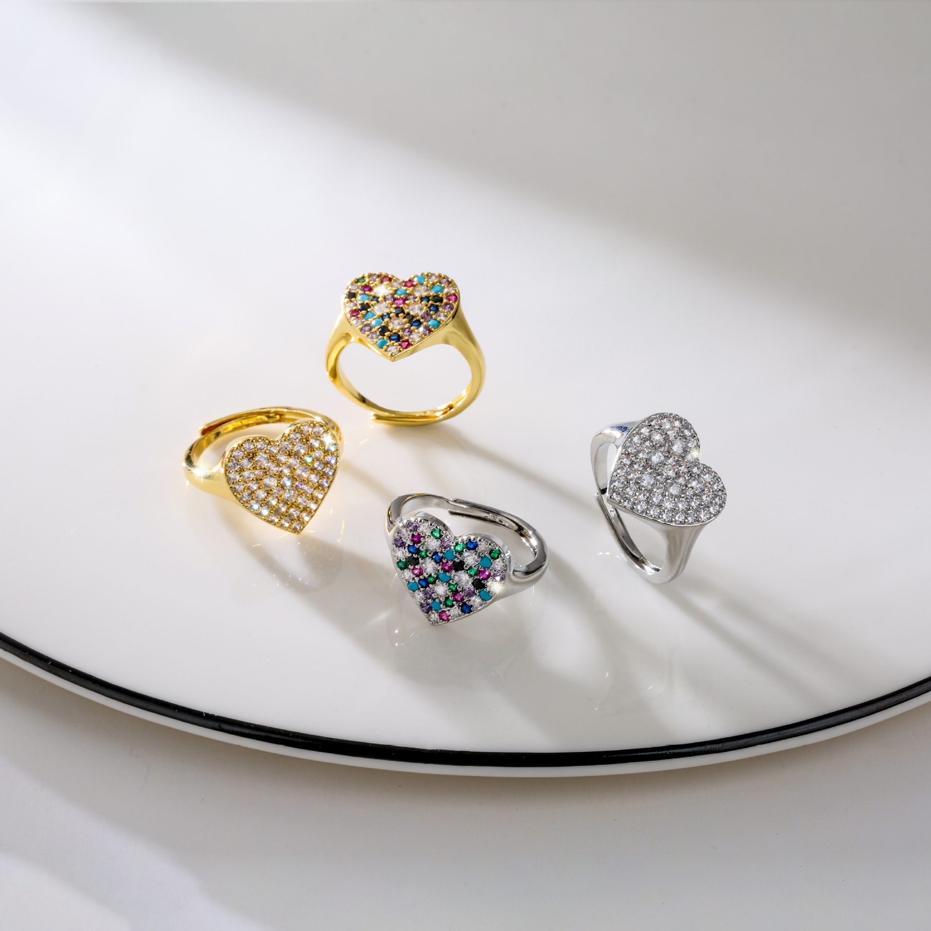 Fashion Heart Shape Copper Inlaid Zircon Open Ring 1 Piece