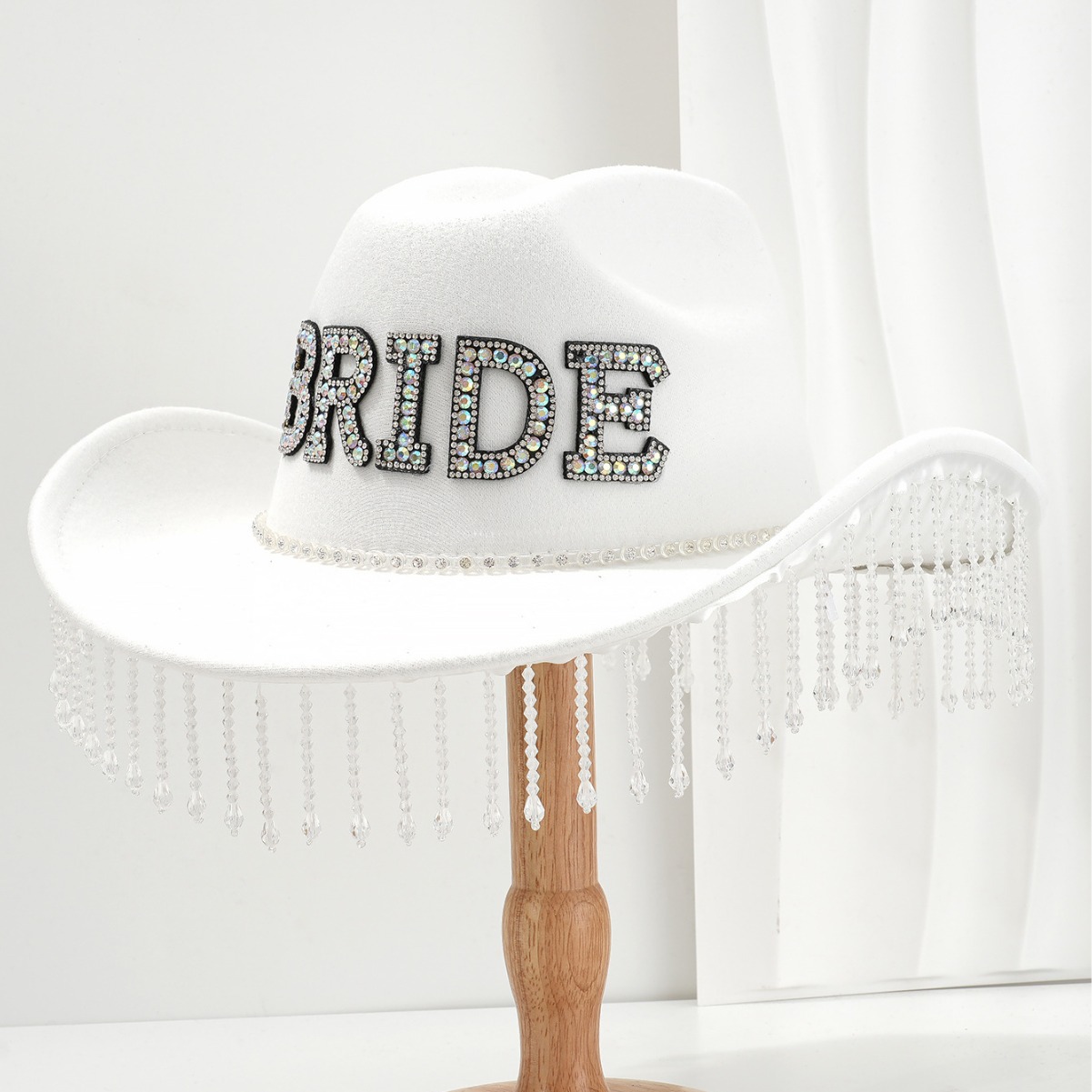 Sombrero de vaquero de fieltro de dama de novia occidental perla BRIDE con colgante de cristal bordilla sombrero sombrero de jazz image 5