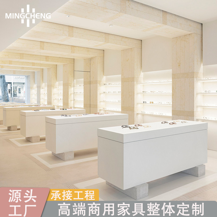 供应眼镜店装饰道具简约墨镜展示台落地木质带灯太阳镜子中岛展柜