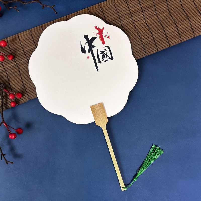 爱国主题漆扇国庆节创意文字漂漆扇子diy漂漆专用加厚PVC宣纸团扇|undefined