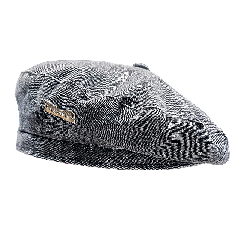 Damen Baskenmütze Im Vintage-stil Aus Gewaschenem Denim_voghion.com