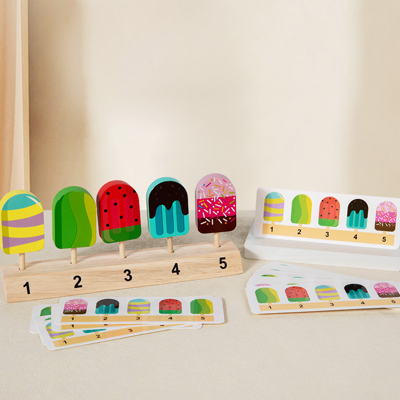 Juguetes de madera para niños para jugar a la casa, piruletas, helado, palitos de helado, pensamiento lógico, juego entre padres e hijos, regalo interactivo image 5