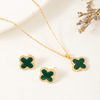 Fashionable necklace, chain, set, stone inlay, brand zirconium, small design jewelry, city style, four-leaf clover