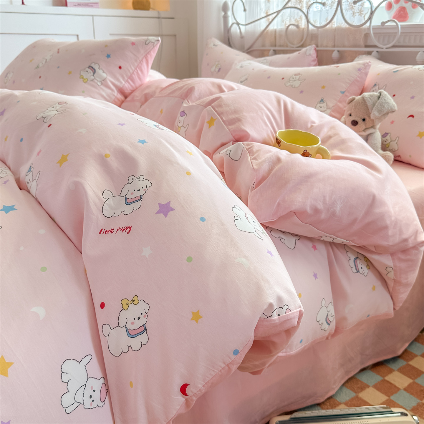 Cama de cuatro piezas 100% algodón para dormir desnudo, cubierta doméstica de colcha doble, ropa de cama universal de cuatro estaciones