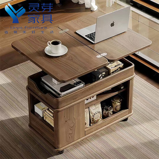 Jijifeng movable folding sofa side several solid wood tables in living room multi-functional storage cabinets small push cart tea table