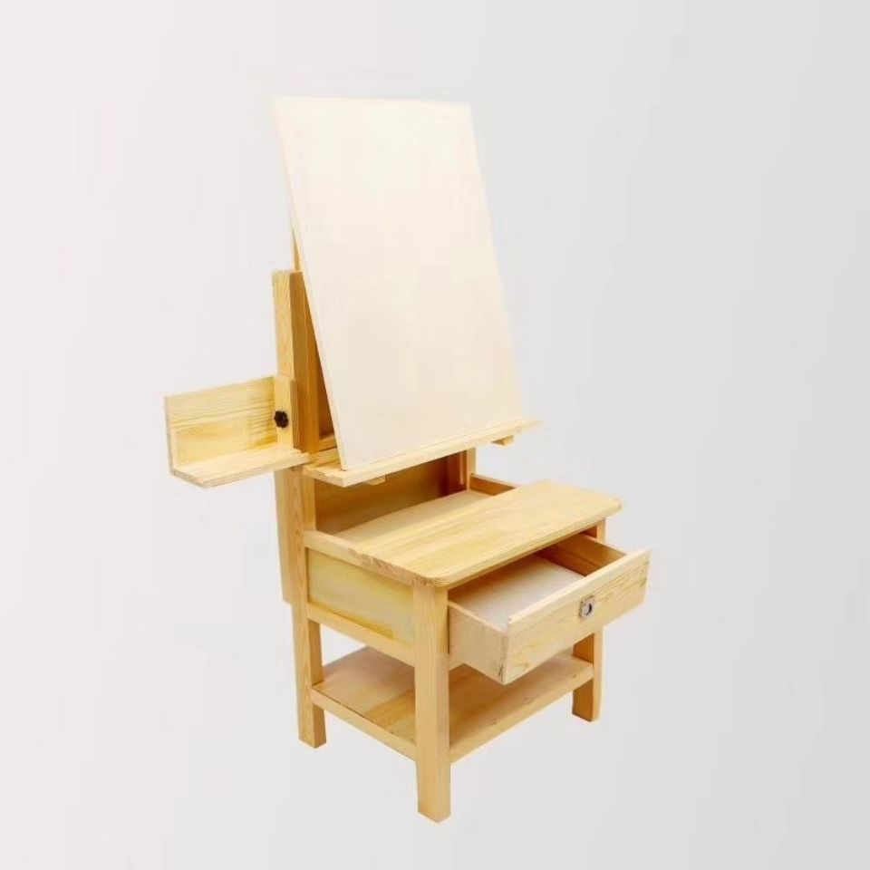 Art Student Easel Drawing Board Set Solid Wood Liftable All-In-One Multi-Functional Studio Wooden Drawer Table