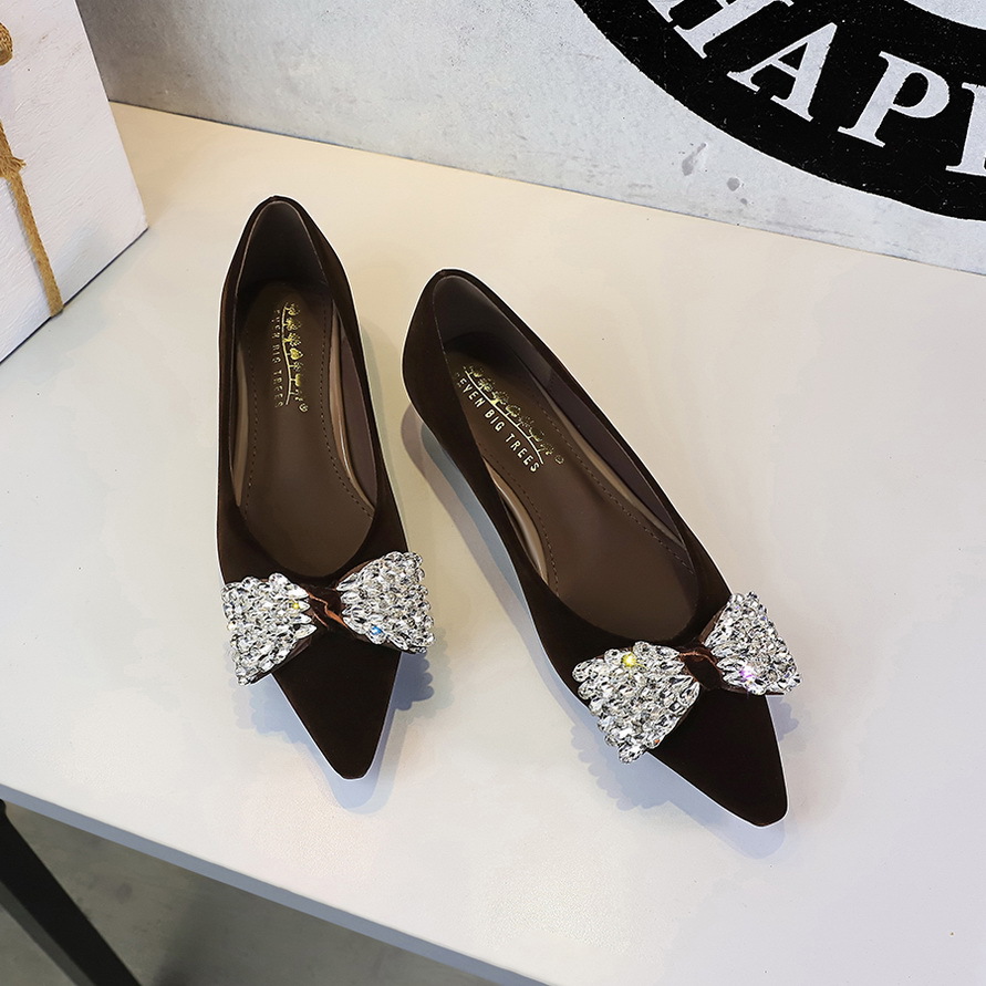 3685-H103 French-style Casual Versatile Women's Shoes With Rhinestone Bow, Wedge Heel, And Pointed Toe_vogvips.com