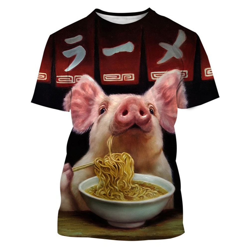 2024 Venta caliente novedad animal cerdo 3D camiseta impresa digital cerdo divertido personalidad casual adulto niños camiseta de verano