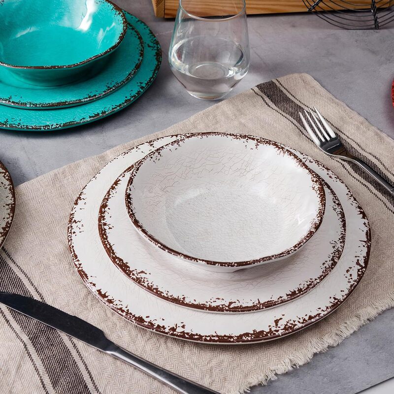 Ivory White Ice Crack Imitation Porcelain American Plate Dishes suit Creative Outdoor Plate Dishes Tableware suit 12 Piece Set