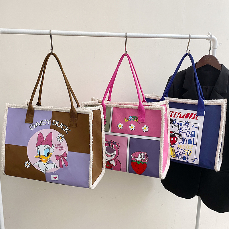 Large Capacity Cartoon Print Student School Fashion Canvas Tote Bag Single Shoulder Commute Mommy Bag Baby Bag