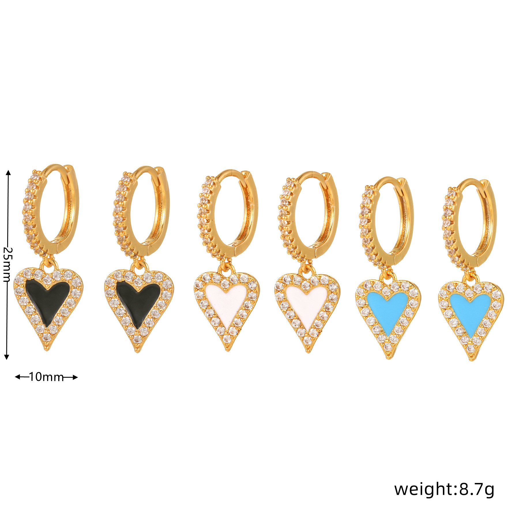 Fashion Heart Shape Brass Inlaid Zircon Drop Earrings 1 Pair