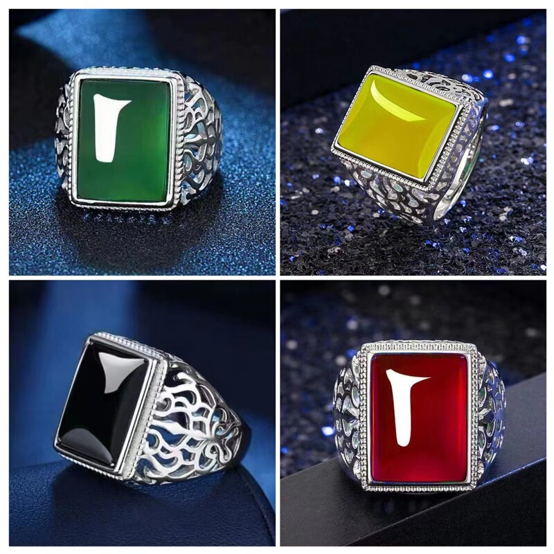 European and American fashion imitation agate Lingteng gold ring personality Simple Men's Red chalcedony emerald ring ring wholesale