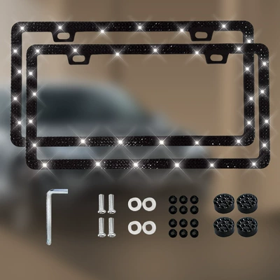License plate holder/license plate holder — Plate Frames, Three Styles of - square-hole-sharp-corners-narrow-edges-double-piece-black