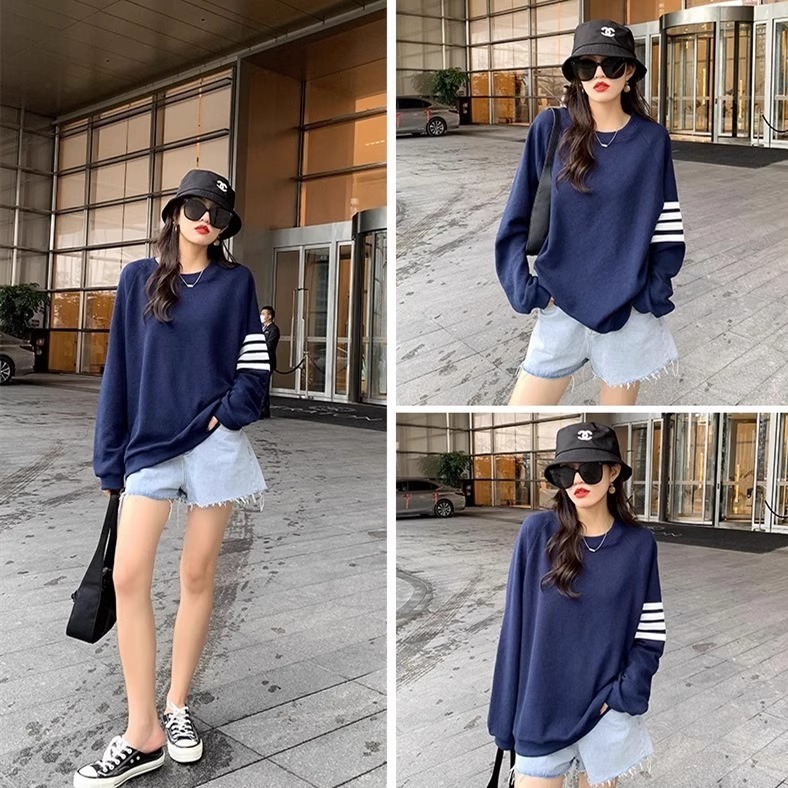 Waffle camiseta azul tibetano cuello redondo camiseta de manga larga 2026 otoño de moda casual suelta gran suministro de puestos