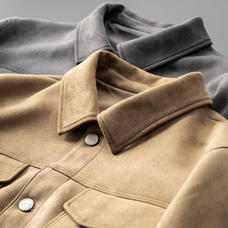 Suede jacket men's spring and autumn British style vintage brushed stretch tooling men's lapel down casual jacket