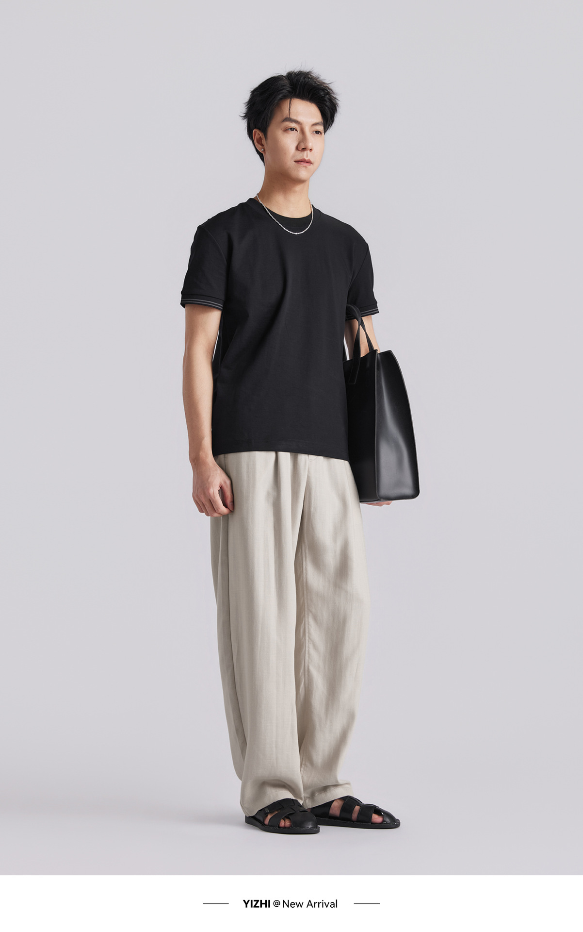 Quần tây nam ống côn eo cao dáng suông vải Tencel thoáng mát — đen chi tiết 11
