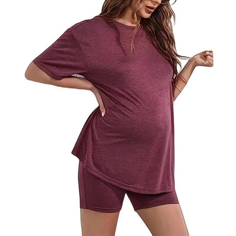 2025 cross-border supply foreign trade Amazon new ladies casual solid color short sleeve shorts elastic suit for pregnant women