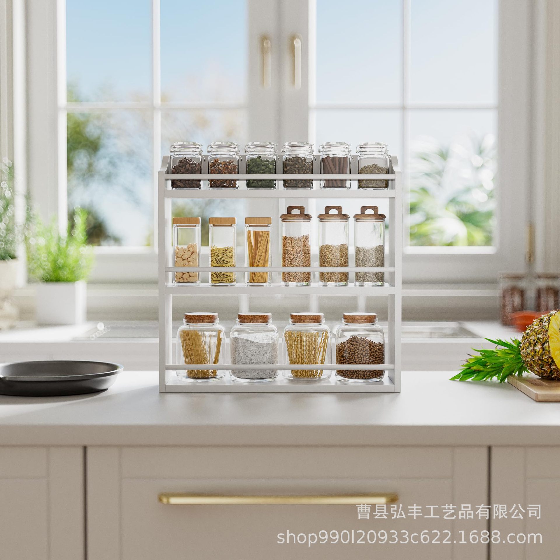 Cross-border bamboo spice storage rack kitchen multi-layer desktop…