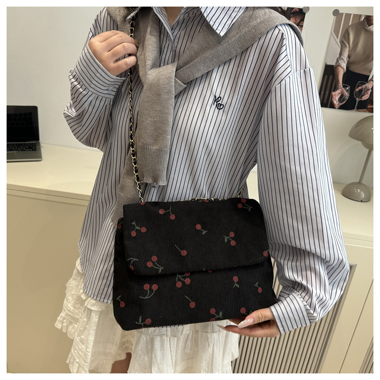 270g Weight Sewing Thread Fashion Element Magnetic Buckle Closure Type Single Shoulder Strap Strap Type Canvas Bag Bags Type Daily Occasion Canvas Material Cherry Pattern All Seasons Season Women's Gender Cute Style Square Shape Women's Canvas Cherry Cute Sewing Thread Square Magnetic Buckle Canvas Bag 11