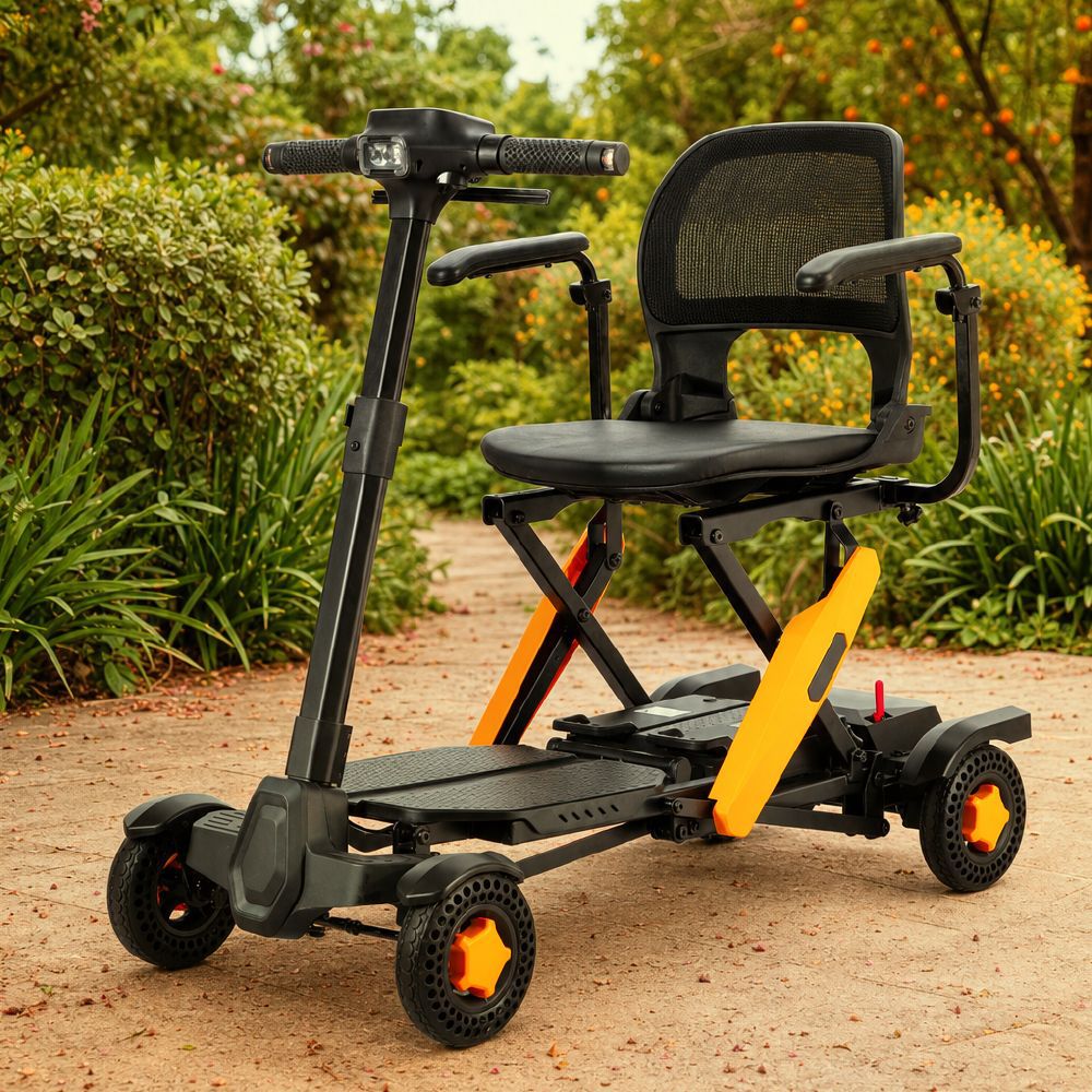 Foldable elderly mobility scooter, four-wheel electric portable elderly power-assisted vehicle, travel electric scooter, portable, auxiliary, lightweight