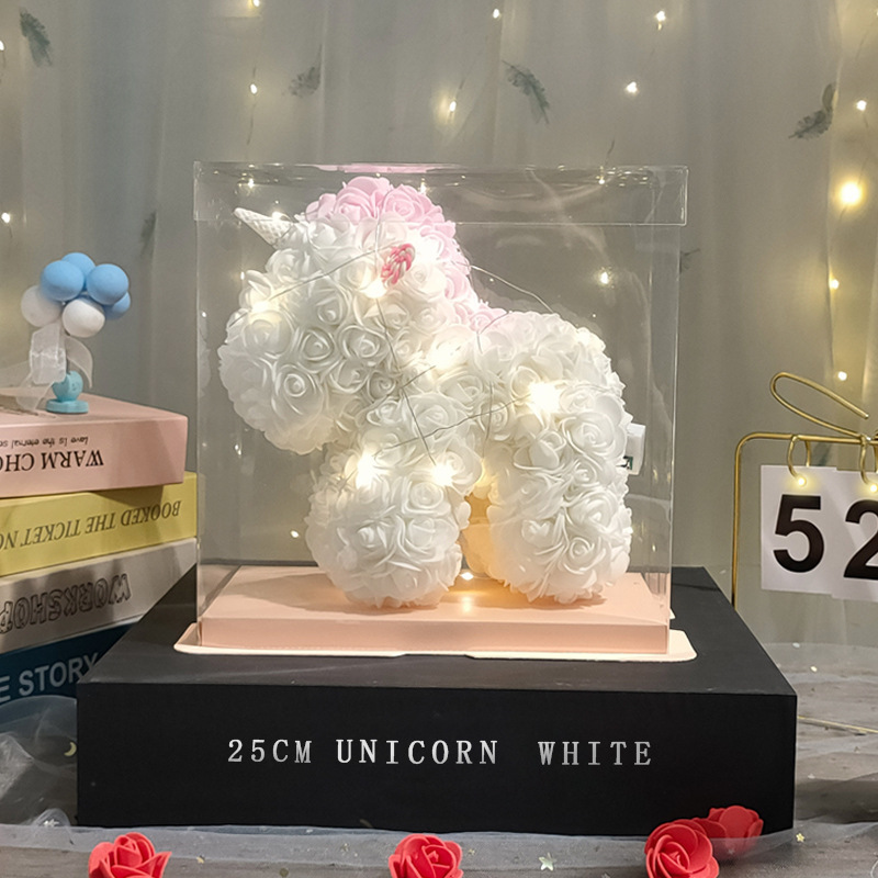 Flor inmortal unicornio Navidad día de San Valentín regalos floristas regalos de cumpleaños imitación PE rosa creativa