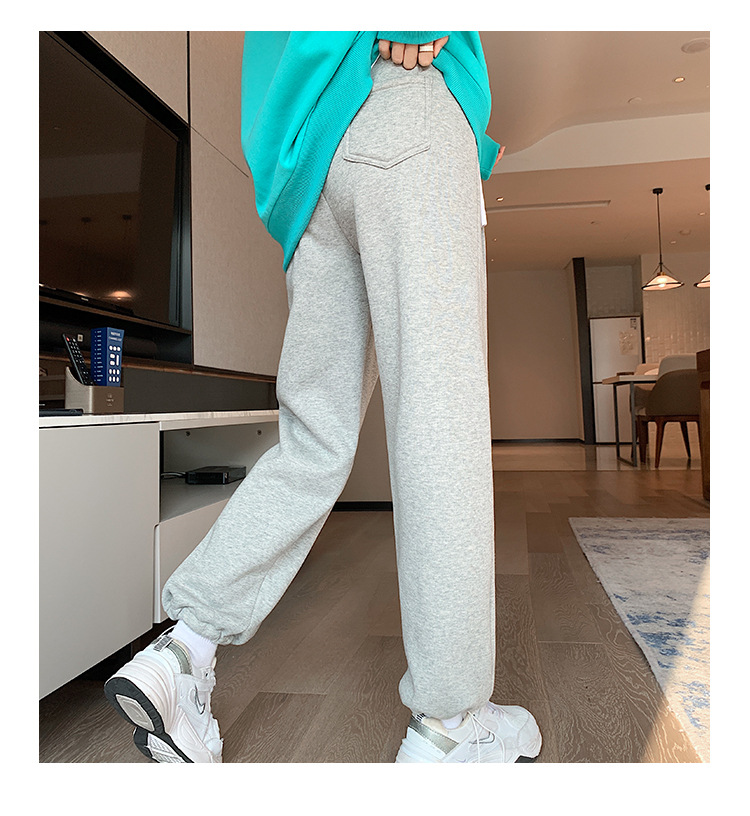Super thick lambskin wide-leg pants, grey outerwear, thickened winter sports pants, drawstring cuffs, fleece sweatpants for women pic 21