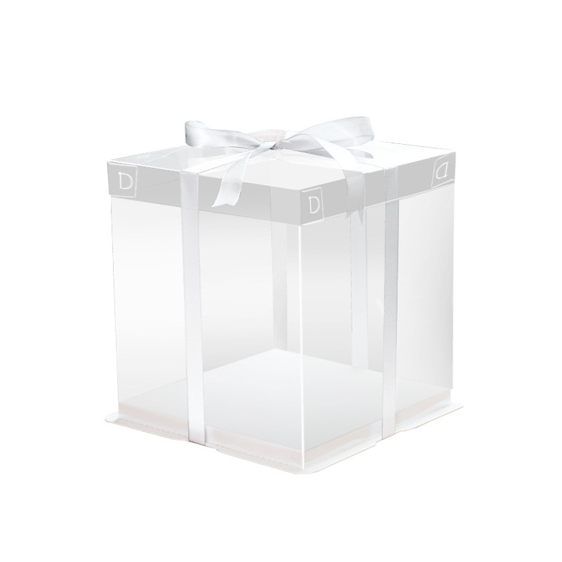Caja de pastel transparente caja de embalaje para hornear de cumpleaños de doble capa elevada caja de embalaje de bocadillos portátil caja de regalo para niños al por mayor