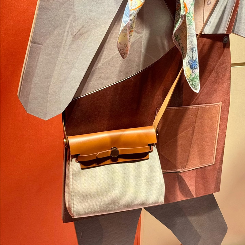 2025新款手工凯莉mini herbag帆布包牛皮拼接斜挎包真皮单肩女包|undefined