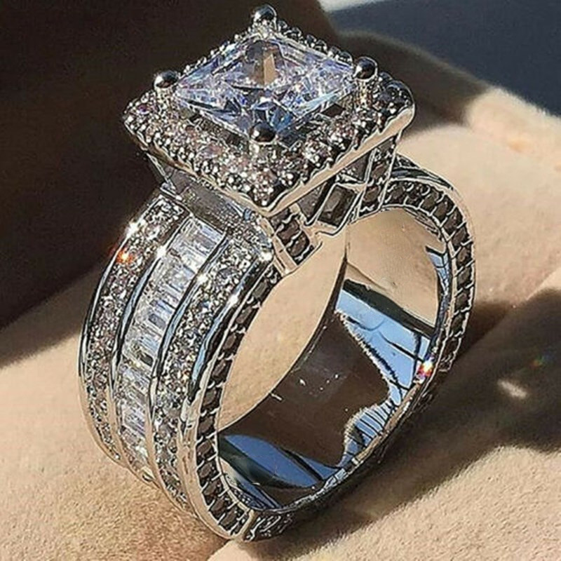 Temu Amazon Cross-Border Hot Selling New Inlaid Square Imitation Zircon Ring European and American Fashion Engagement Ring