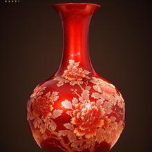 景德镇陶瓷器牡丹花瓶仿古中式客厅电视柜插花装饰品家居瓷瓶摆件