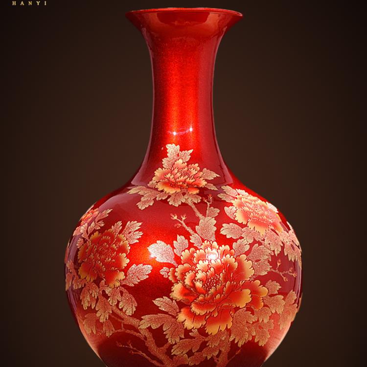 景德镇陶瓷器牡丹花瓶仿古中式客厅电视柜插花装饰品家居瓷瓶摆件