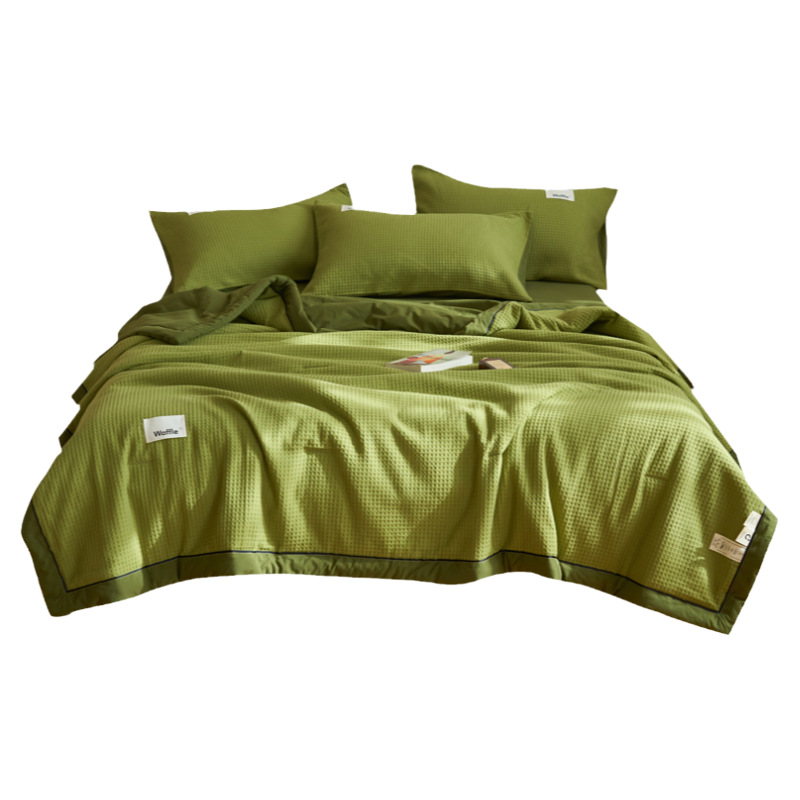 Colcha fresca de verano waffle de algodón puro de verano, juego de cuatro piezas de algodón individual y doble, ropa de aire acondicionado lavable a máquina