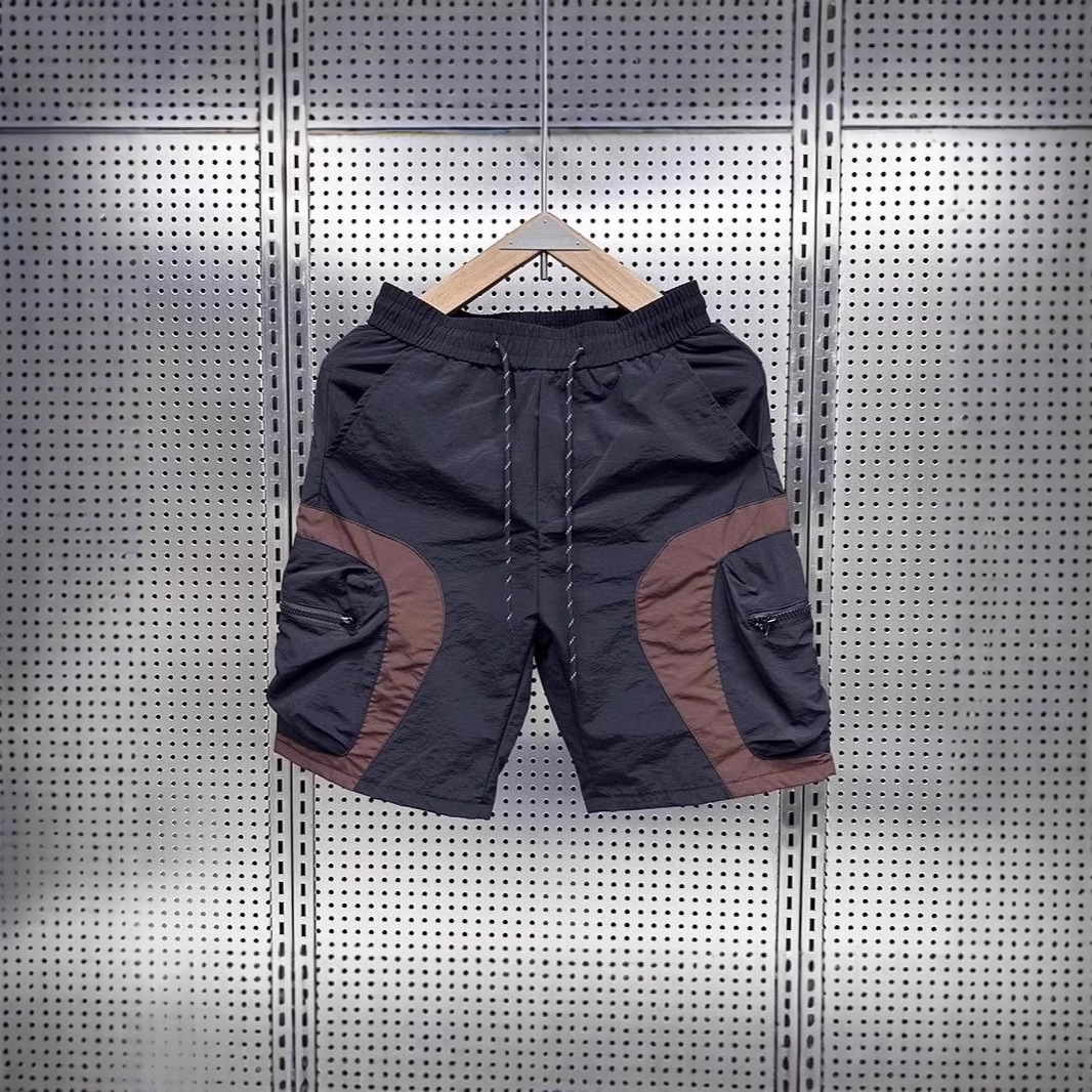 Trendy Men's Shorts 2025 Summer Quick-Dry Sports Cargo Casual Five-Point Shorts Color-Block Pocket Beach Shorts Large Shorts