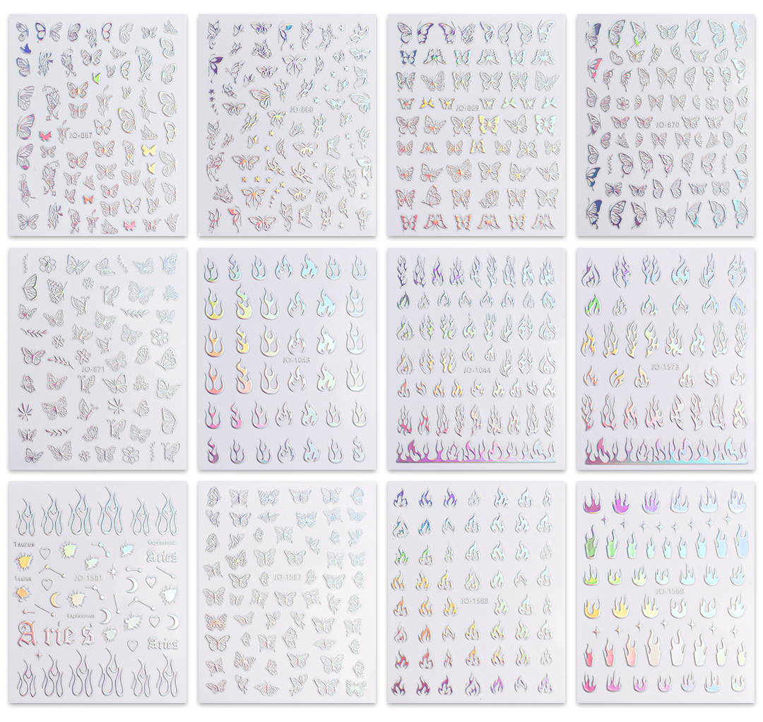 [Big Collection 2] Cross-border foreign trade hot sale Aurora style nail enhancement stickers wholesale plain silver nail stickers mixed batch