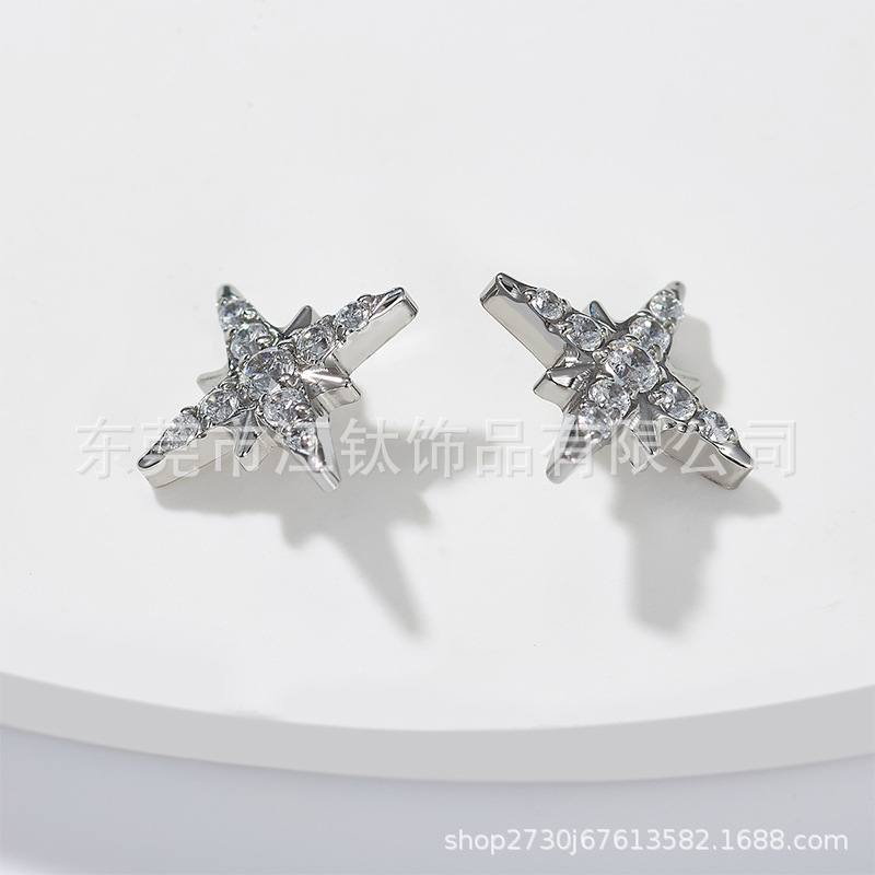 G23 Titanium Star Earring ASTM F136 Gem Stud Ear Piercing Jewelry detail image 8