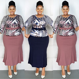 Africa, Europe and the United States cross-border foreign trade plus size women's new printing stitching dress in stock inventory a generation